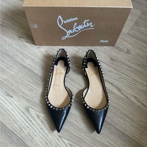 Christian Louboutin Irishell Studded Half d'Orsay Flat Black Silver 7US/37EU